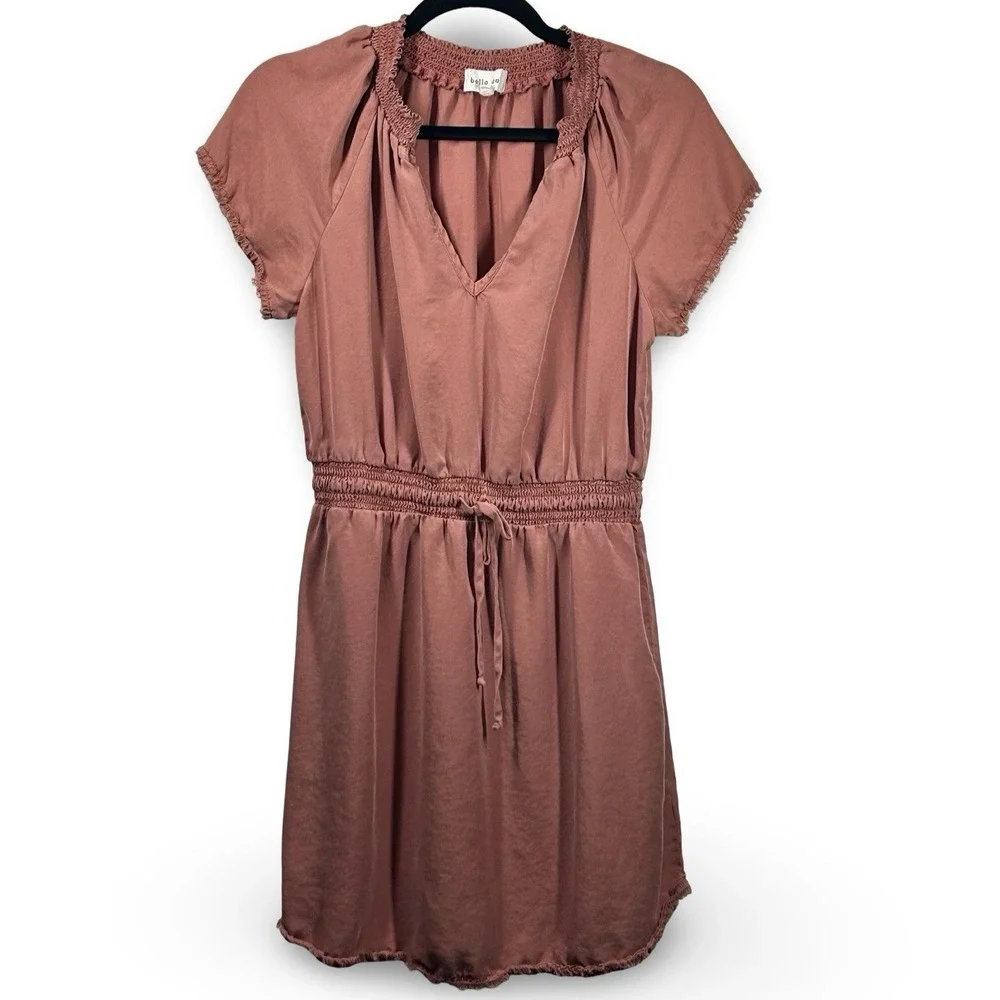 Anthropologie Bella Dahl Smocked Tie Waist Mini Dress Size Small Made in USA - Picture 2 of 6